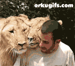 Mann mit Löwen