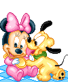 Baby Minnie playing with Pluto