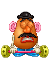 Mr. Potato Head lifting weights