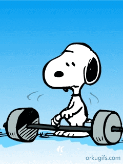 Snoopy lifting weight