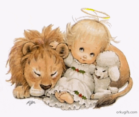 Garotinha com leão e ovelha 