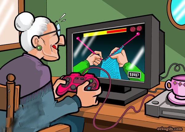 Granny playing video-game