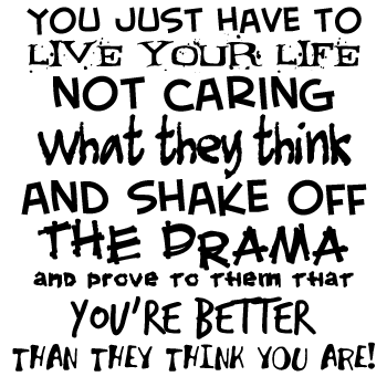 You just have to
live your life
not caring
what they think
and shake off
the drama
and prove them that
you're better
than they think you are